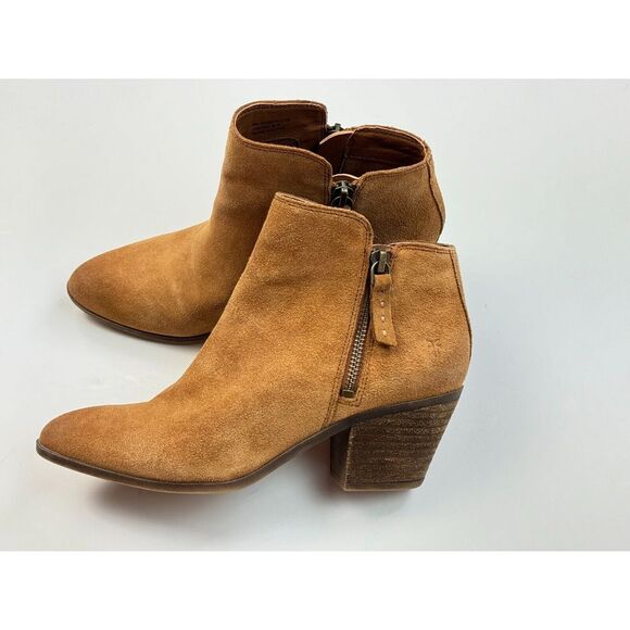 FRYE Nora Whipstitch‎ Shootie Boots Women 6M Brown Cognac Suede Leather - Picture 1 of 14